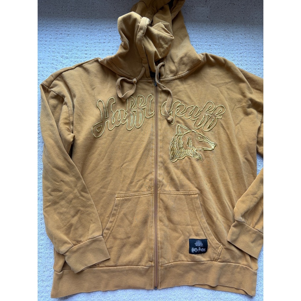 Harry Potter Zip Hoodie M Gold Hufflepuff Embroidered Schoolcore Wizarding World